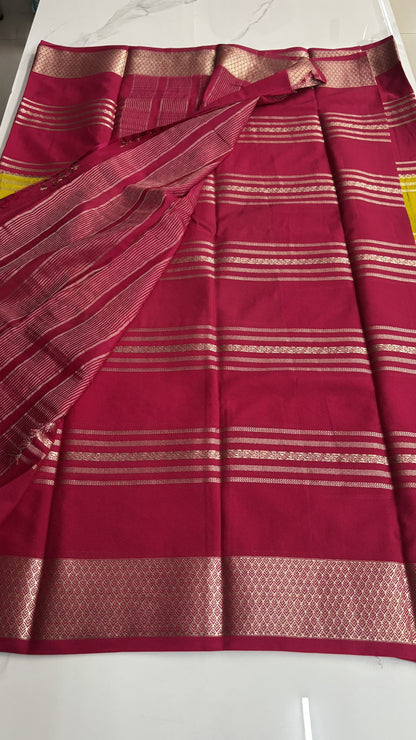 LEMON YELLOW WITH PINK MYSORE SILK