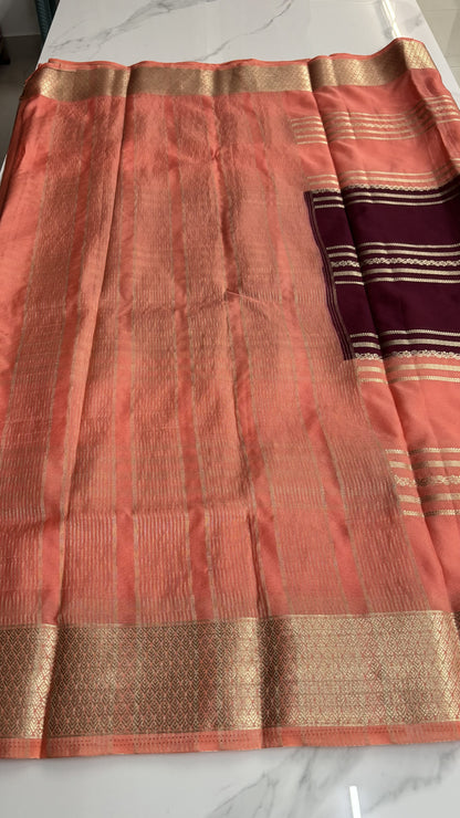 WINE WITH PEACH PINK SEMI MYSORE SILK