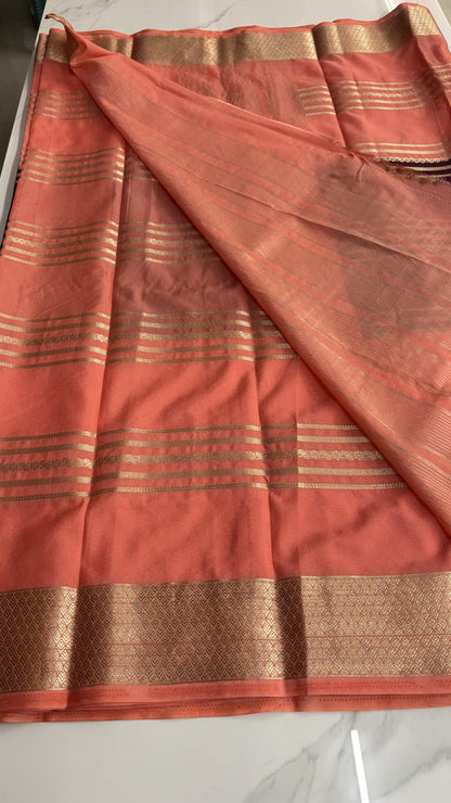 WINE WITH PEACH PINK SEMI MYSORE SILK