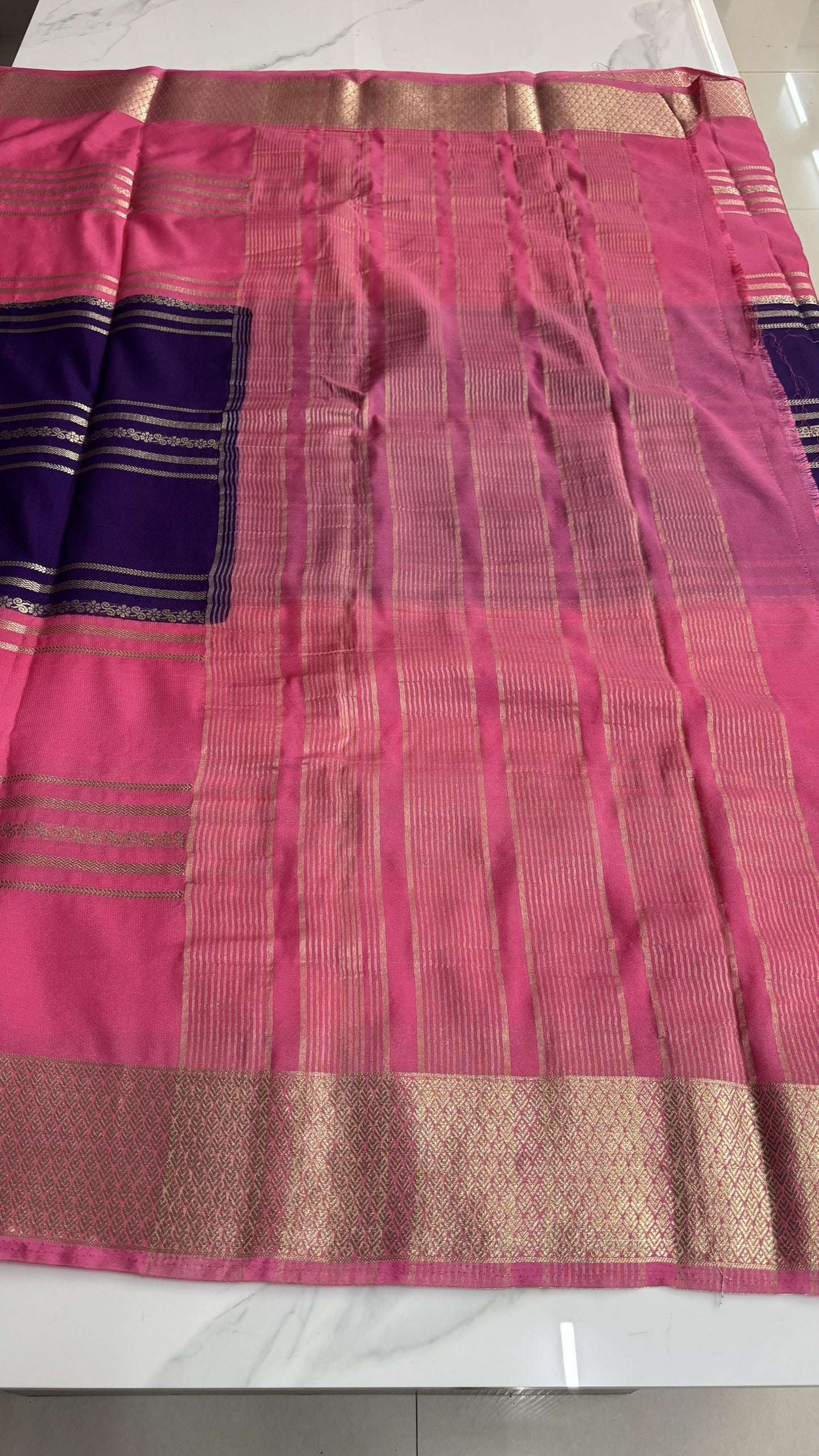 PURPLE WITH PINK SEMI MYSORE SILK