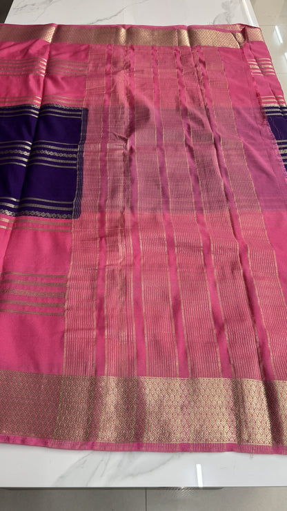 PURPLE WITH PINK SEMI MYSORE SILK