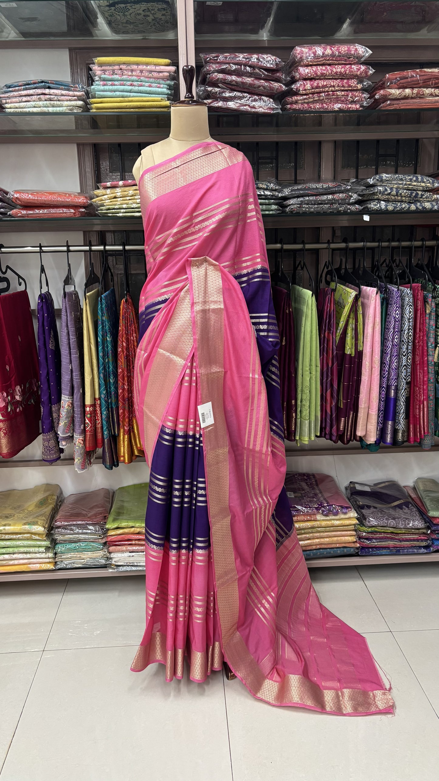 PURPLE WITH PINK SEMI MYSORE SILK