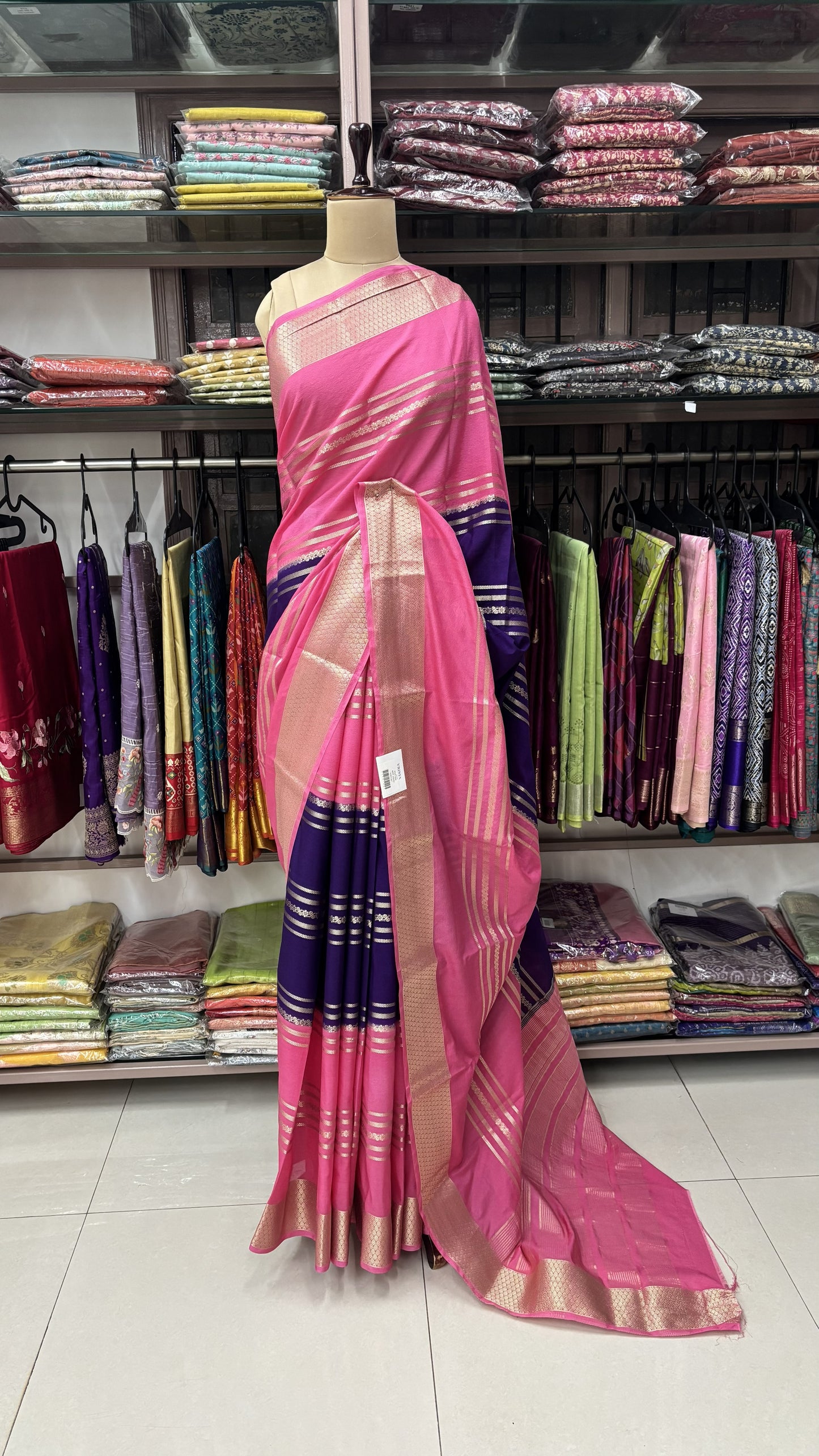 PURPLE WITH PINK SEMI MYSORE SILK