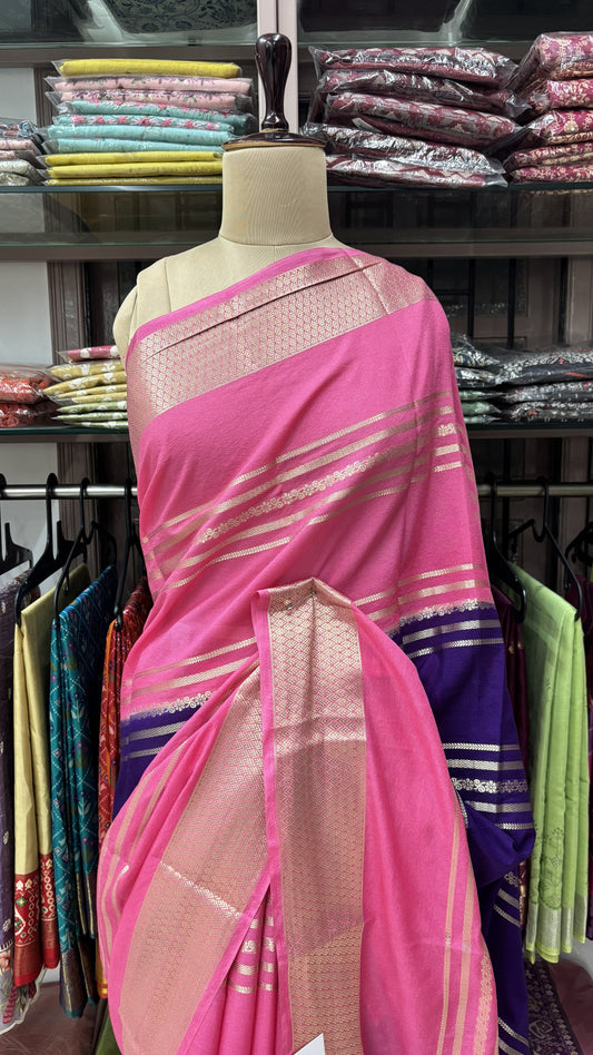 PURPLE WITH PINK SEMI MYSORE SILK