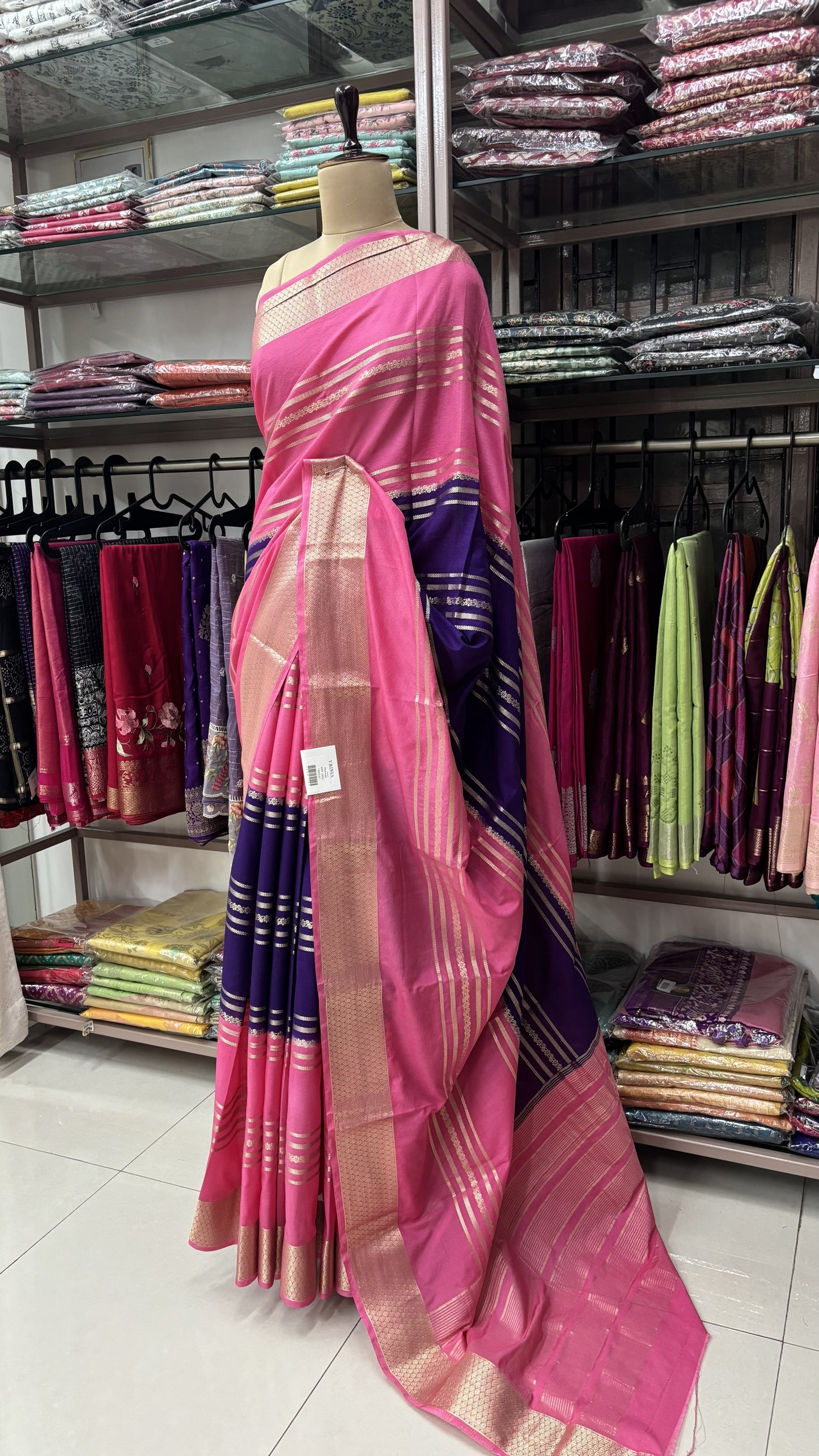 PURPLE WITH PINK SEMI MYSORE SILK