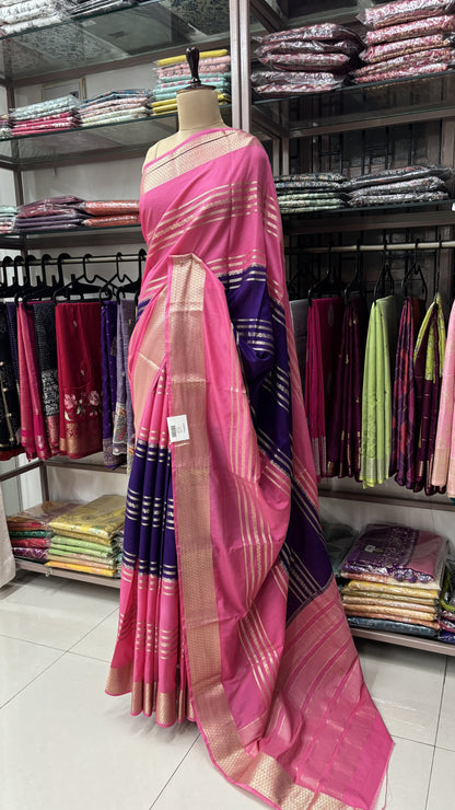 PURPLE WITH PINK SEMI MYSORE SILK