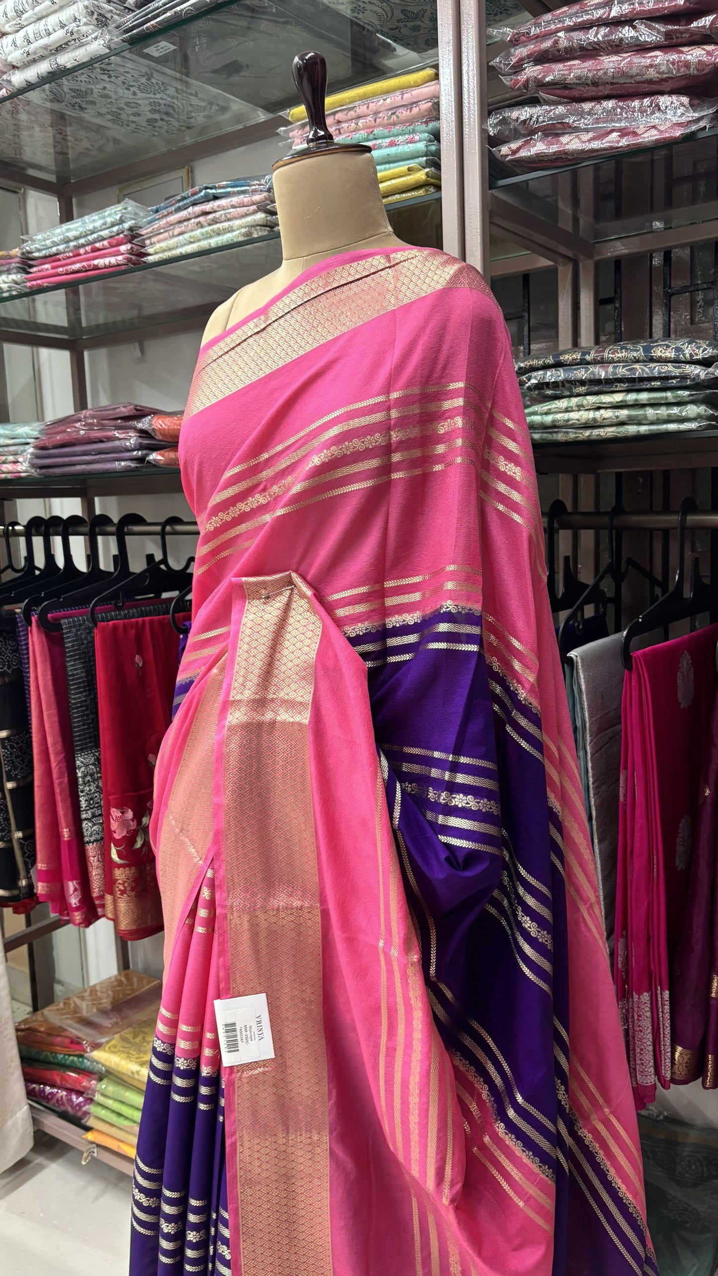 PURPLE WITH PINK SEMI MYSORE SILK