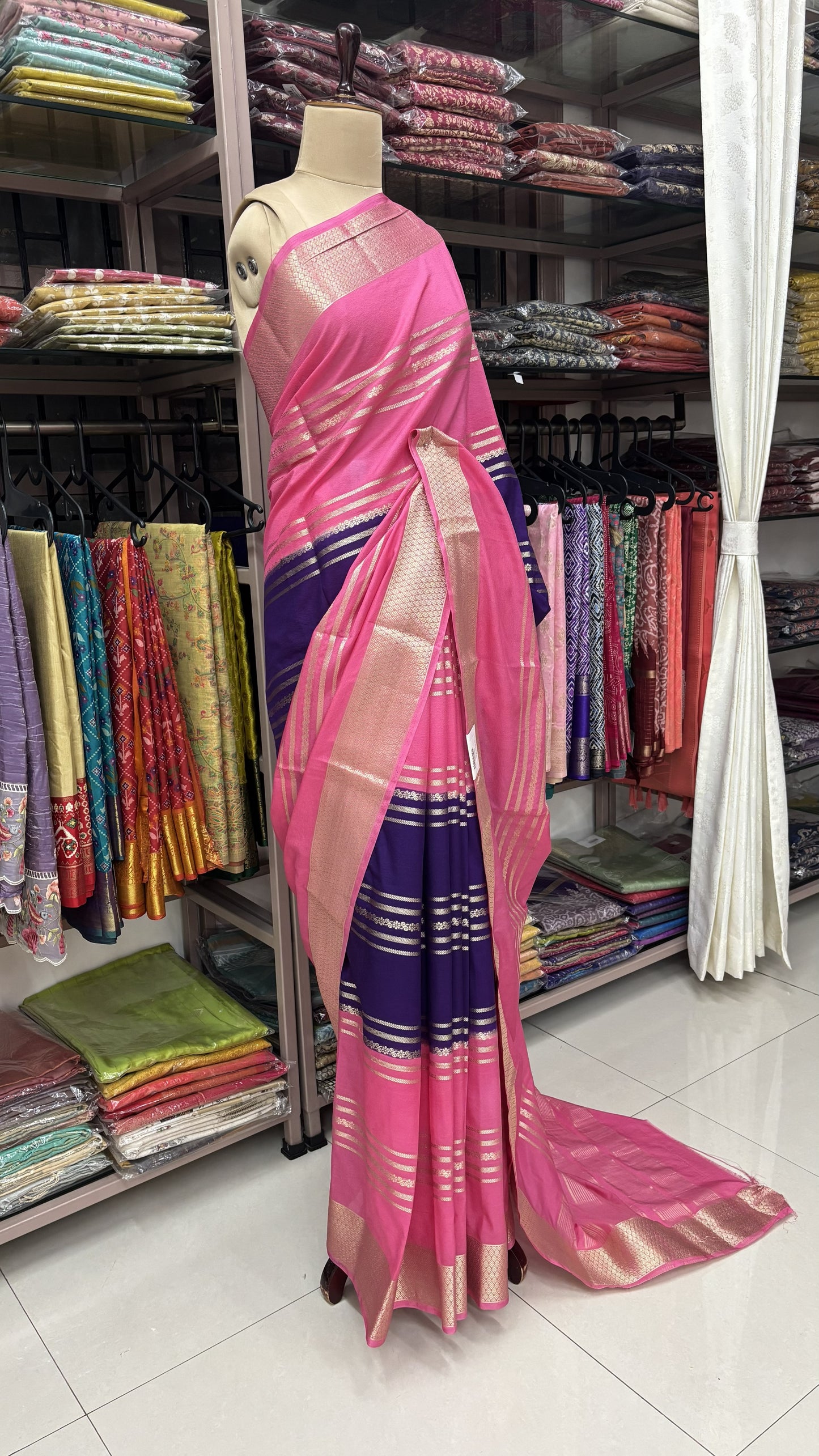 PURPLE WITH PINK SEMI MYSORE SILK