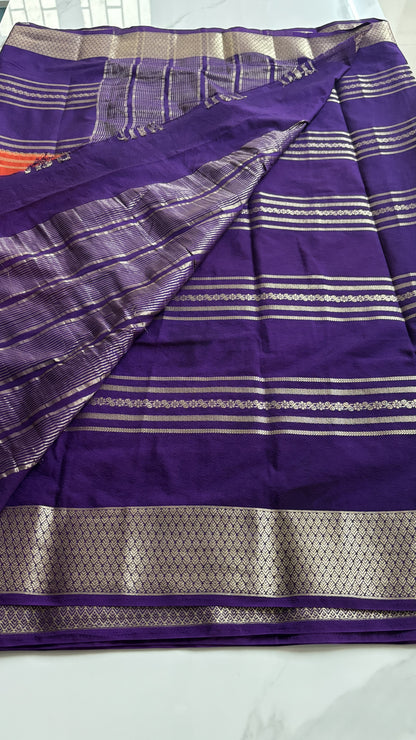 ORANGE WITH PURPLE SEMI MYSORE SILK