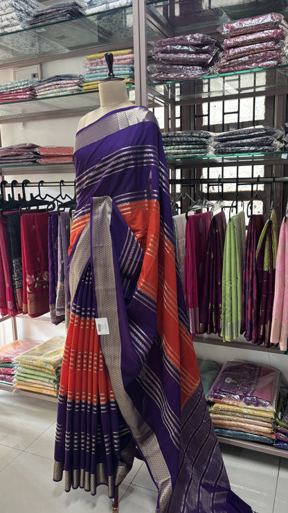 ORANGE WITH PURPLE SEMI MYSORE SILK