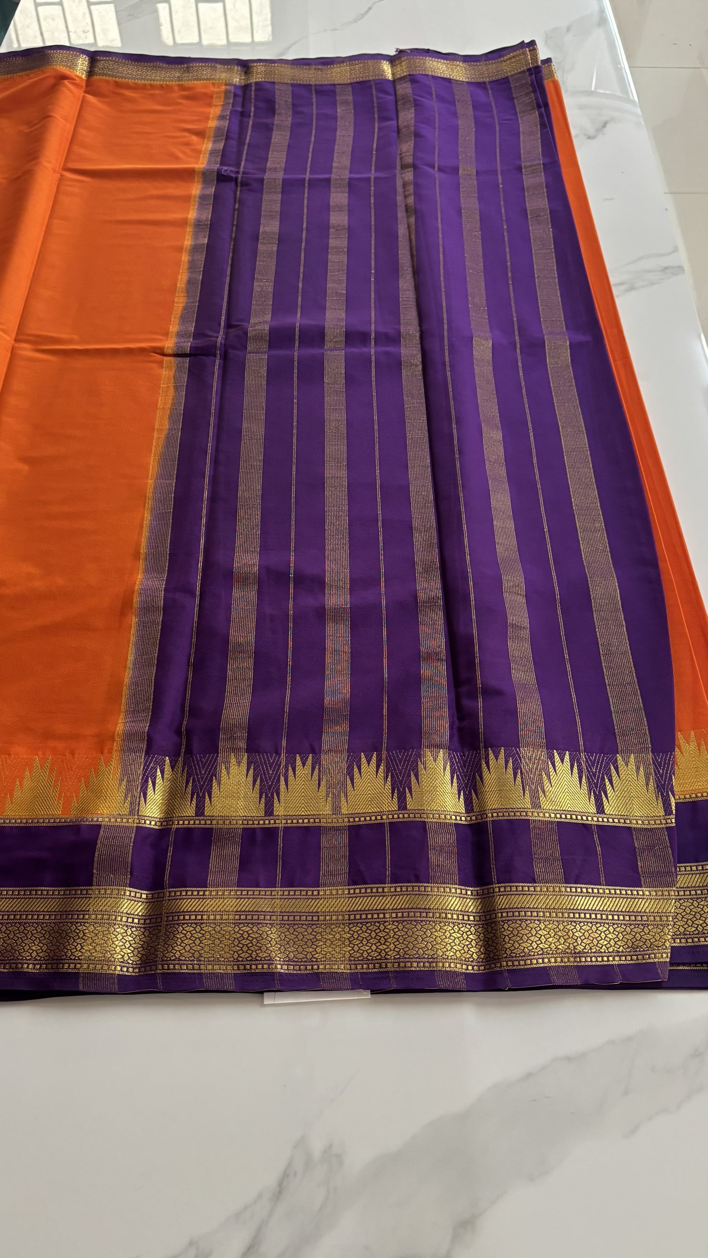 ORANGE WITH PURPLE SEMI MYSORE SILK