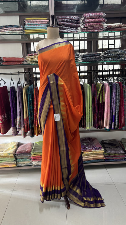 ORANGE WITH PURPLE SEMI MYSORE SILK