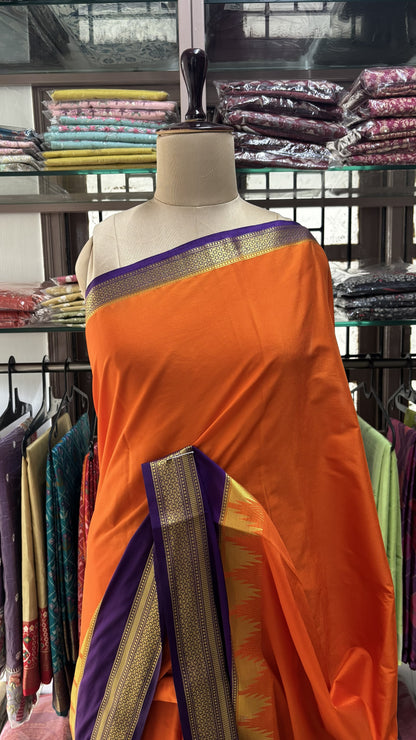 ORANGE WITH PURPLE SEMI MYSORE SILK