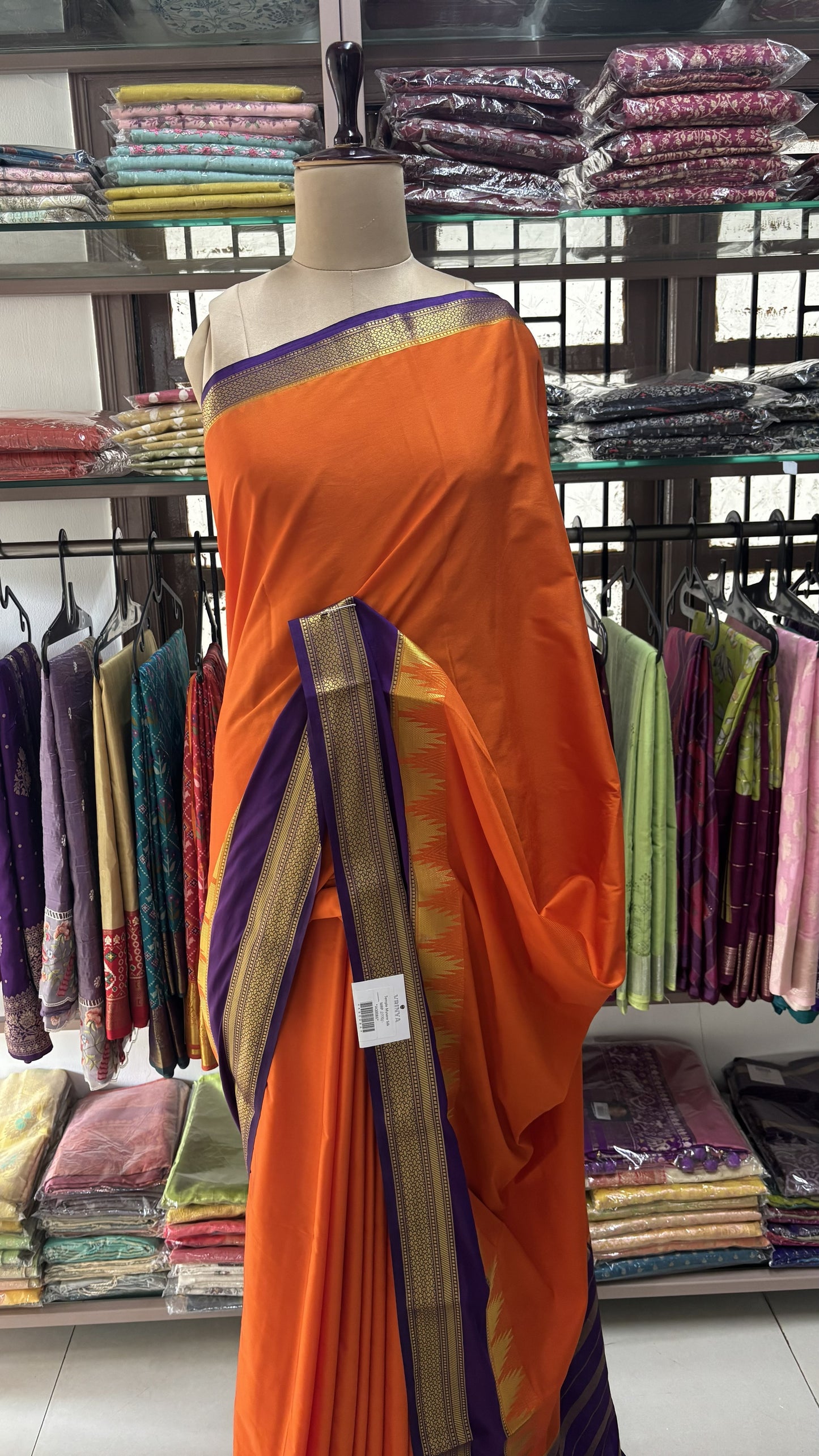 ORANGE WITH PURPLE SEMI MYSORE SILK