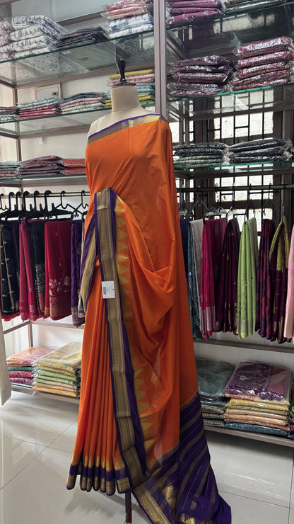 ORANGE WITH PURPLE SEMI MYSORE SILK
