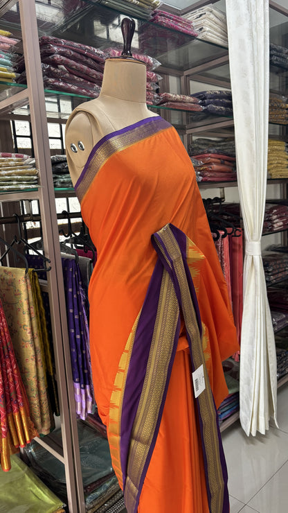 ORANGE WITH PURPLE SEMI MYSORE SILK